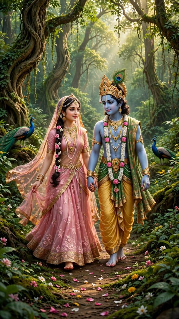 Radha Krishna Images with Green Forest of Nidhivan